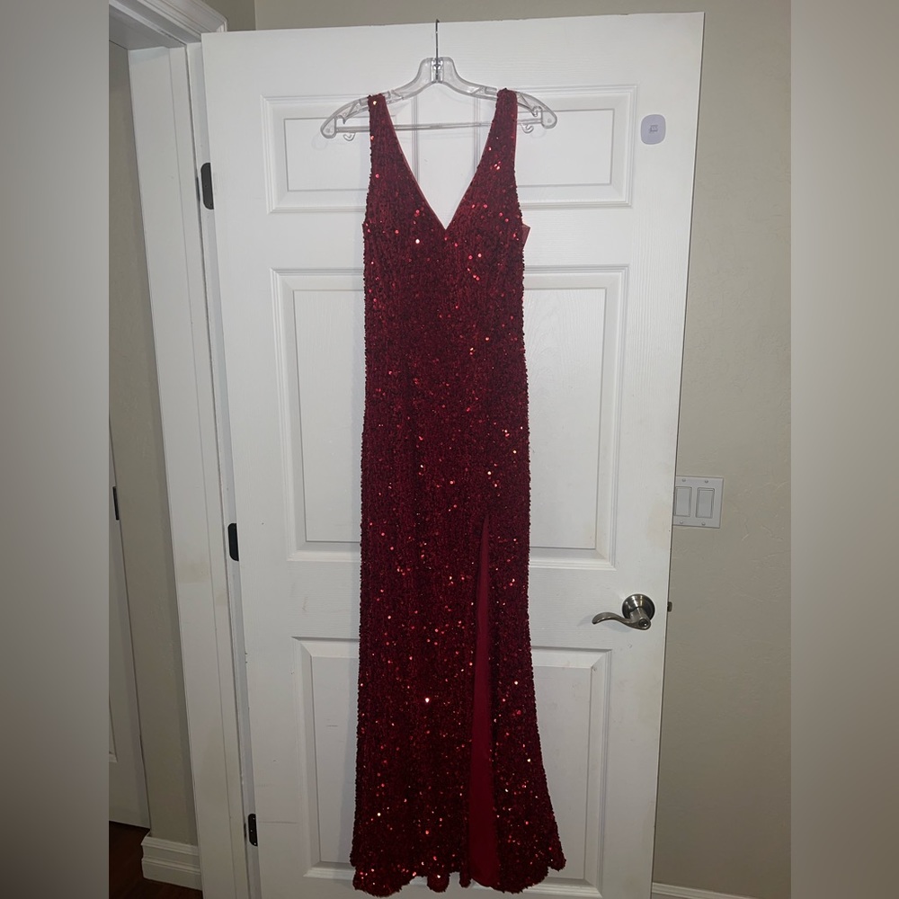 Red sequin prom dress